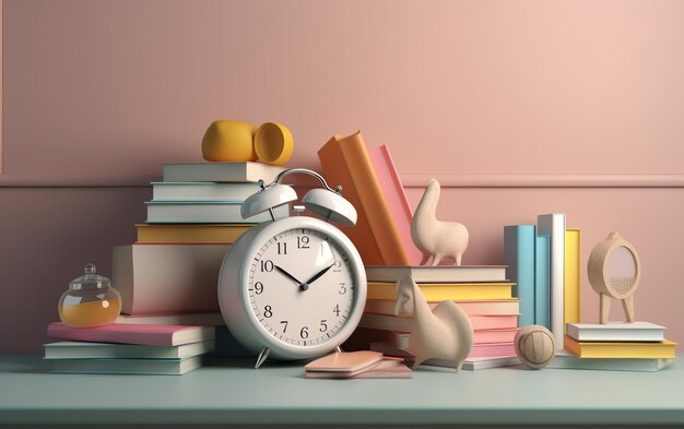 Ready for school concept background with books alarm AI Generative AI