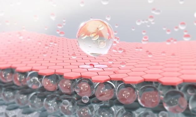 Готовы к использованию 3D рендеринг рекламы Косметическая сыворотка Капля масла на слабые клетки кожи Ремонт кожи