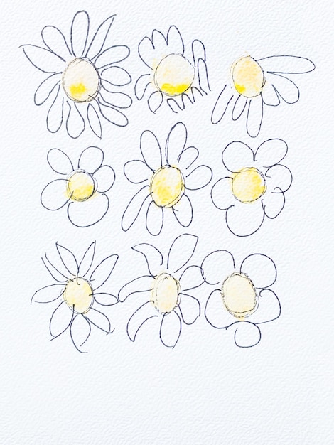 Real Aquarelle Paint Flowers on Textured Paper