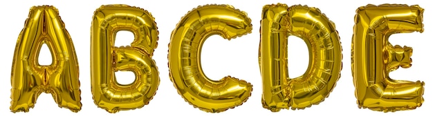 Real balloons in the shape of letters a b c d and metallic gold