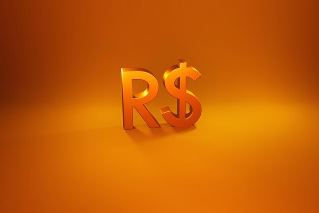 Real Brazil currency gold symbol on golden background 3d render