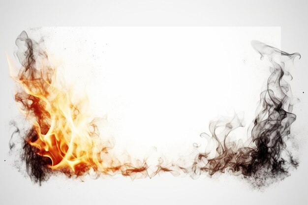 Photo real burned white sheet of paper with real flames high quality image on white background