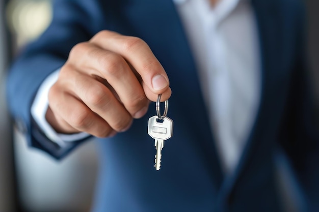 Real estate agent gives key to new apartment owner