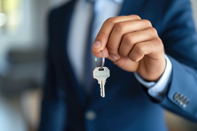 Real estate agent gives key to new apartment owner