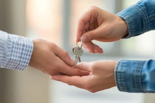 Real estate agent gives key to new apartment owner