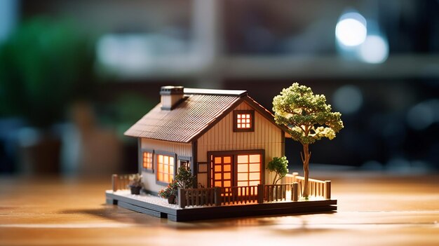 Real Estate Agent House Model on Wood Table