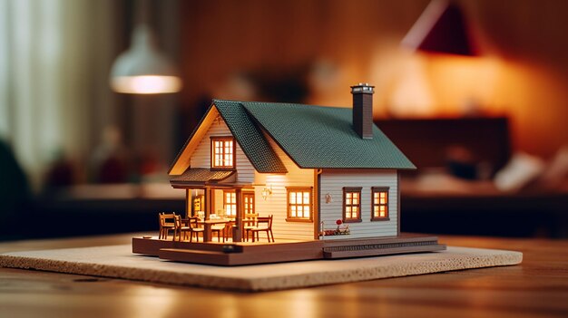 Real Estate Agent House Model on Wood Table