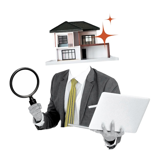 Real estate agent png sticker house head businessman on transparent background