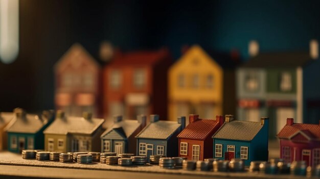 Real estate concept Miniature houses and coinsgenerative ai