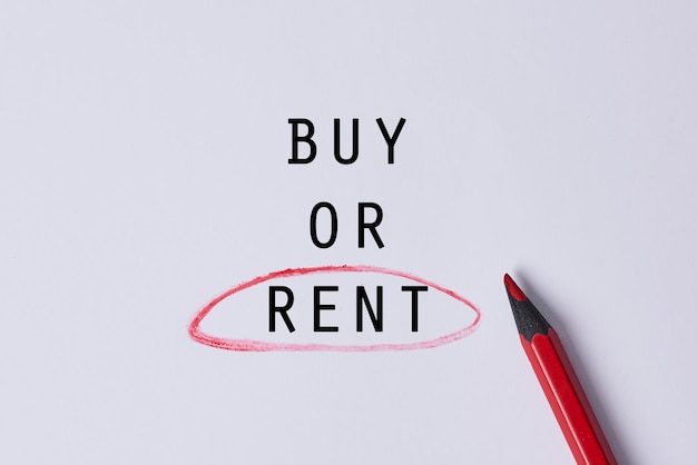 Real estate concept Text buy or rent on white background