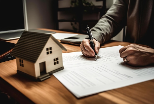 Real estate contract concept signing document for a loan mortgage agreement