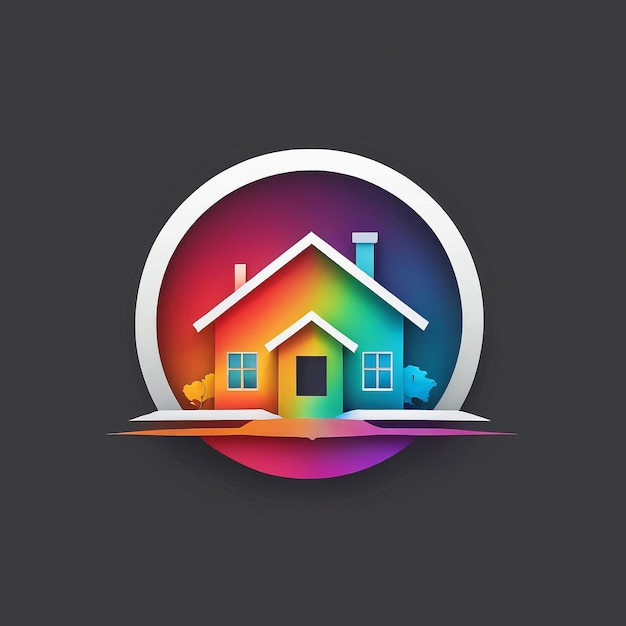 Photo real estate house logo symbol a house with a rainbow colored roof