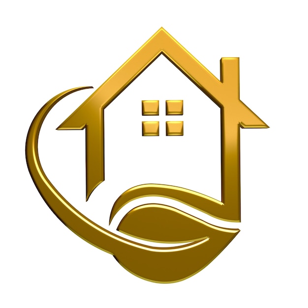 Real Estate Houses Logo in gold color and white background 3D Render illustration