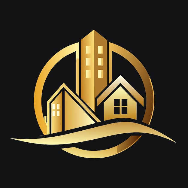 Foto real estate logo sjabloon met gouden kleur real estate icoon logo ontwerp sjabloon vector design