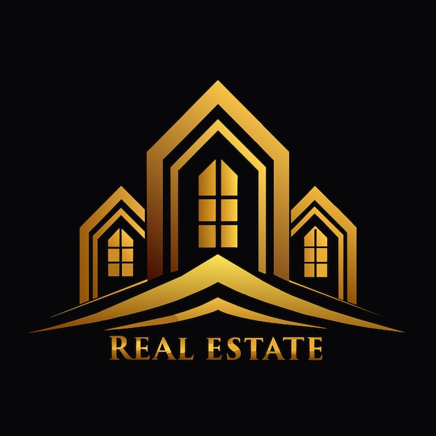 Photo real estate logo template with golden color real estate icon logo design template vector design
