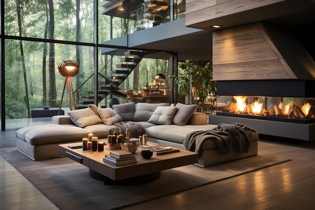 Real estate mansion or apartment living room interior view