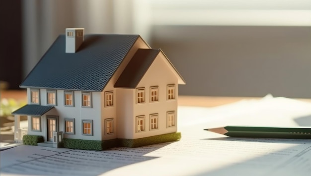 Real estate model on table next to paperwork