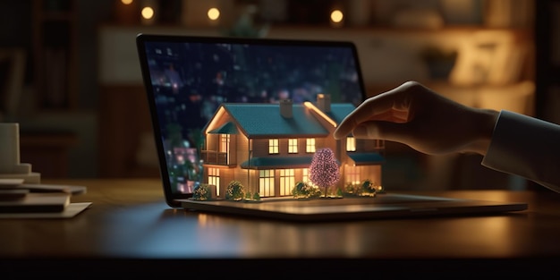 A real estate sale with an agent using a laptop to present a property AI generated