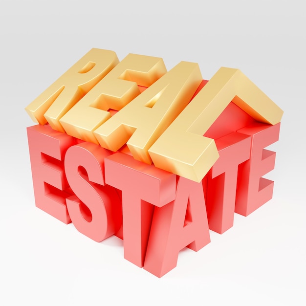 Real Estate sign isolated on white background. 3D Rendering