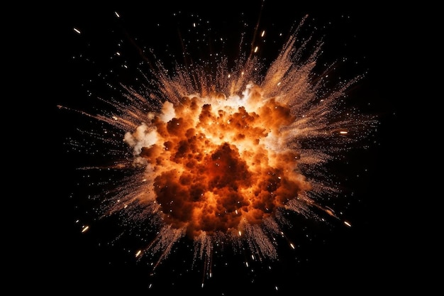真の火の爆発は黒い背景の火球の爆発の真の写真