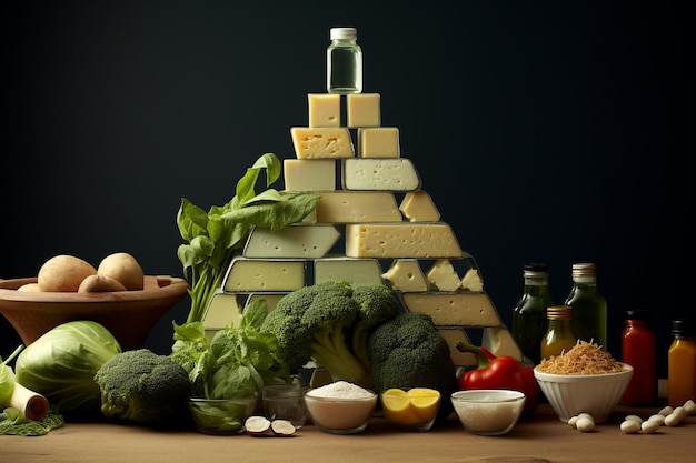 Photo real food pyramid arrangement still life