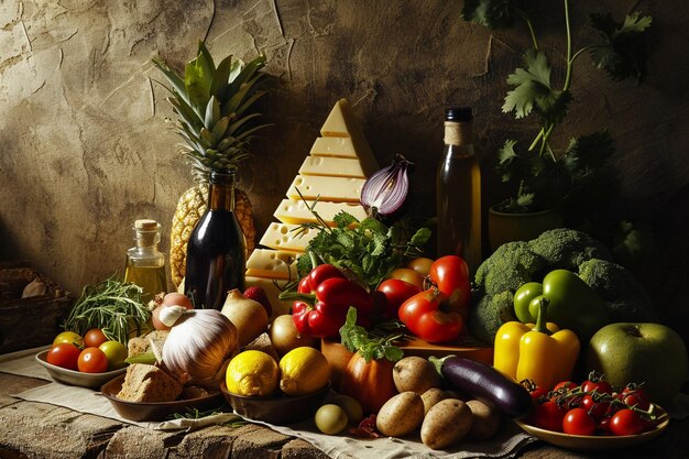 Real food pyramid assortment still life