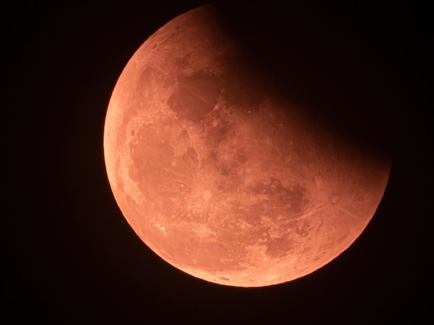 Real full blood moon half moon in black sky with cloud