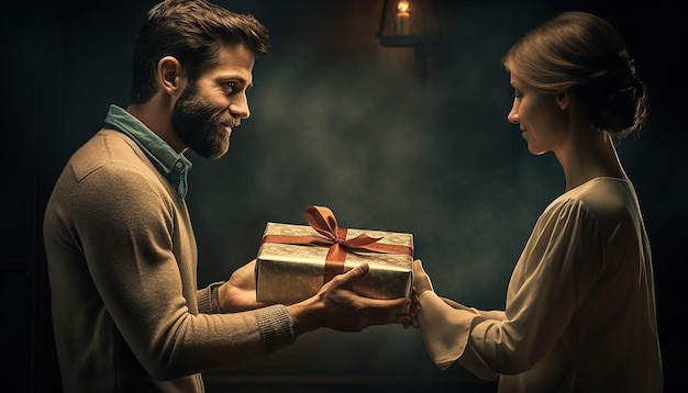 Photo real people presenting each other with gifts striking clarity