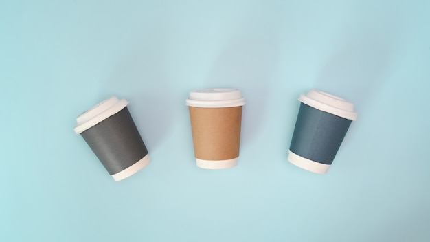 Real photo paper cup take away eco friendly on blue background