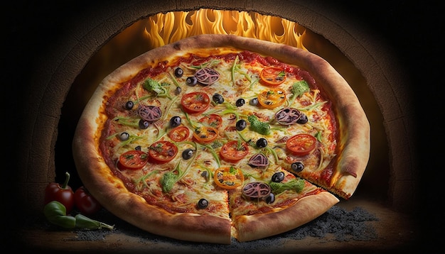 Vera pizza con ai generativa calda al forno