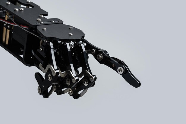 real robot's hand pointing or pushing on something concepts of ai development and robotic process automation
