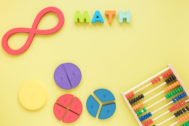 Photo real science infinite symbol with abacus and fractions