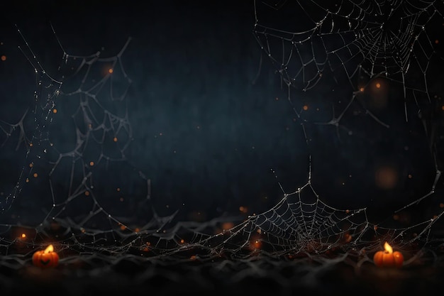 Real spooky spider webs hanging together to make a frame Halloween background