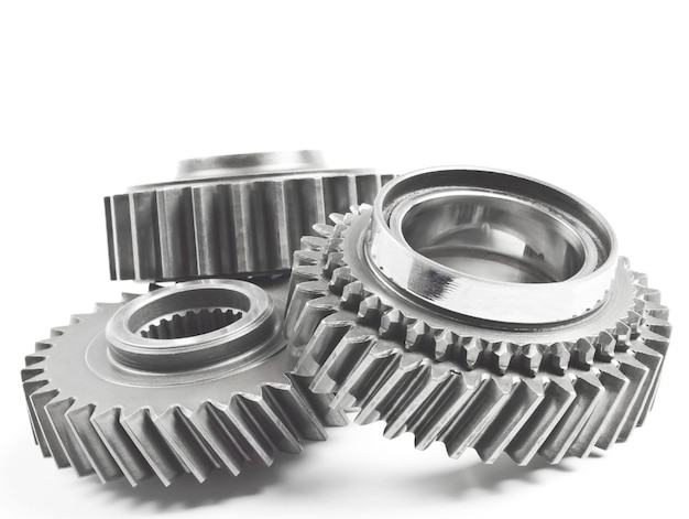 real stainless steel gears isolated over white background