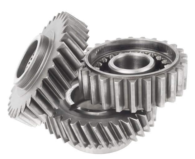 Real stainless steel gears isolated over white background