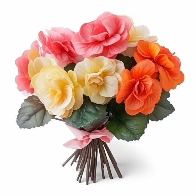 Photo real touch spring flowers tropical baroque bouquet in light pink orange and yellow