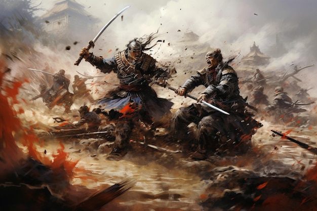 An Realism History Samurai Battle Scene in Intense Combat