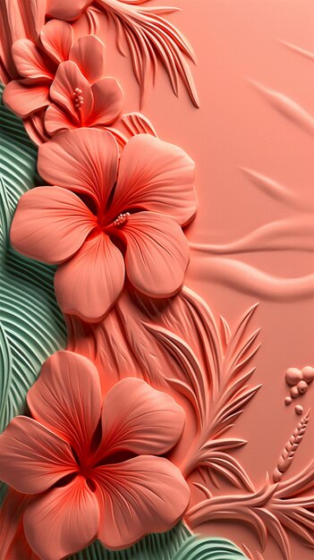 realism tropical blossom flowers 3d origami style texture