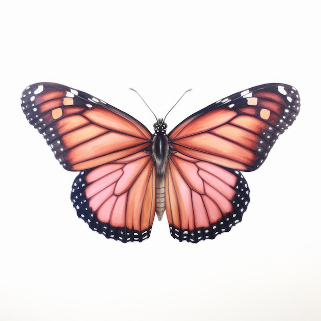 Realism Watercolor Painting Detailed Monarch Butterfly Wings In Blush Pink