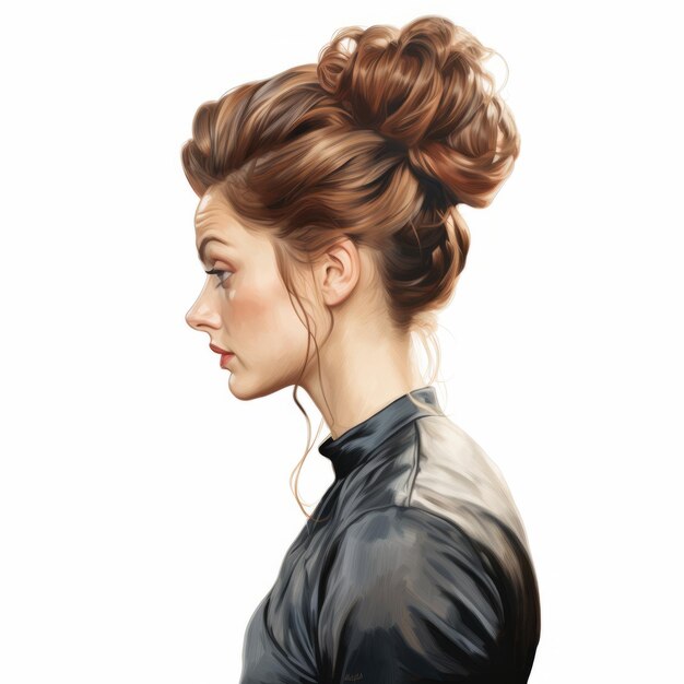 Photo realistic 2d oil painting of beautiful female in updo full body portrait