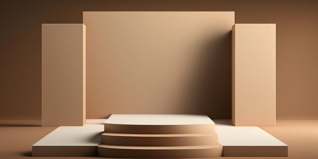 Realistic 3D beige theme podium for product display