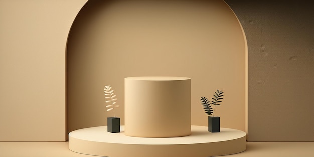 Realistic 3D beige theme podium for product display