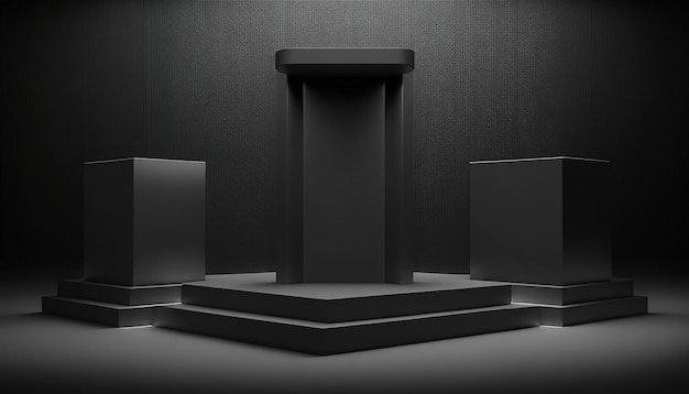 Realistic 3D black theme podium for product display