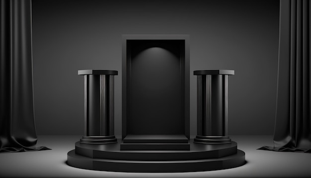 Realistic 3D black theme podium for product display