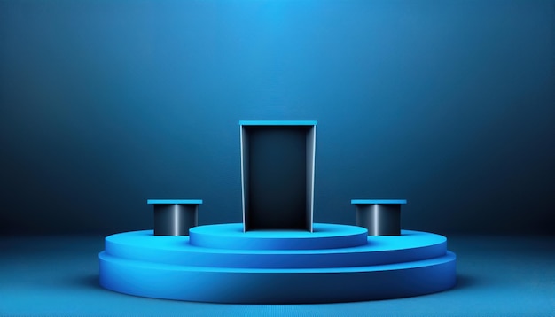 Realistic 3D blue theme podium for product display