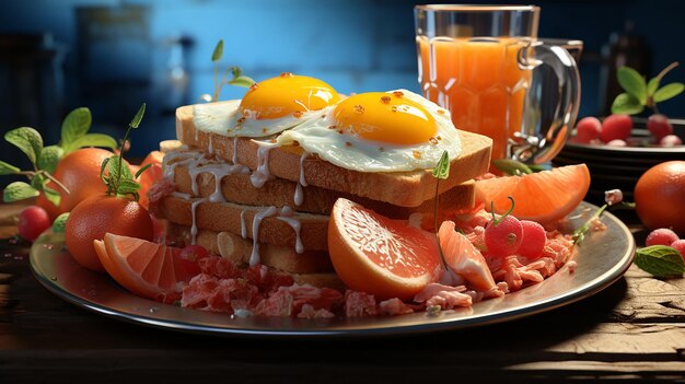Foto illustrazione realistica della colazione 3d con finitura matta