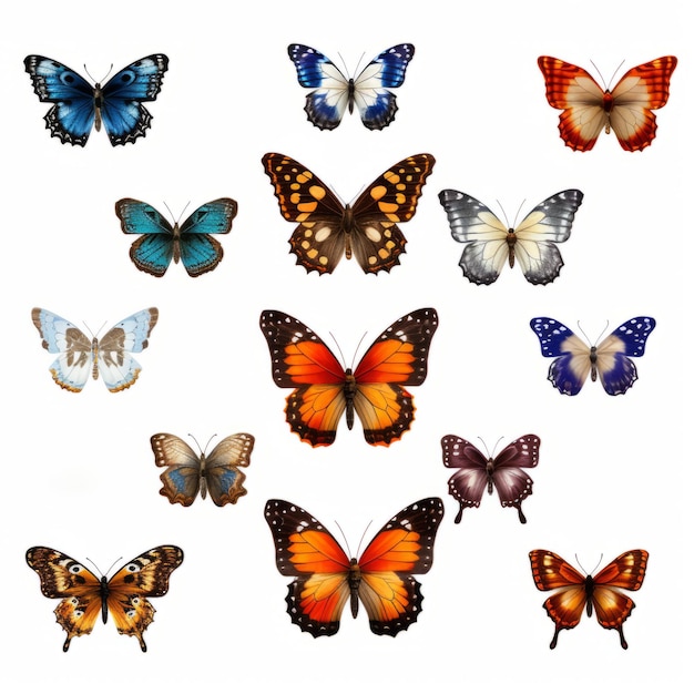 Реалистичные 3D-бабочки ярких цветов на прозрачном фоне