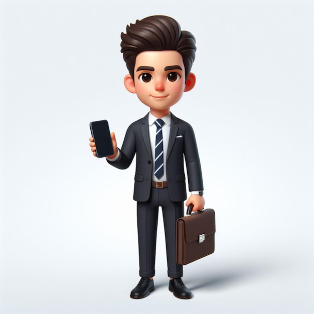 Realistic 3D cartoon character of a confident businessman