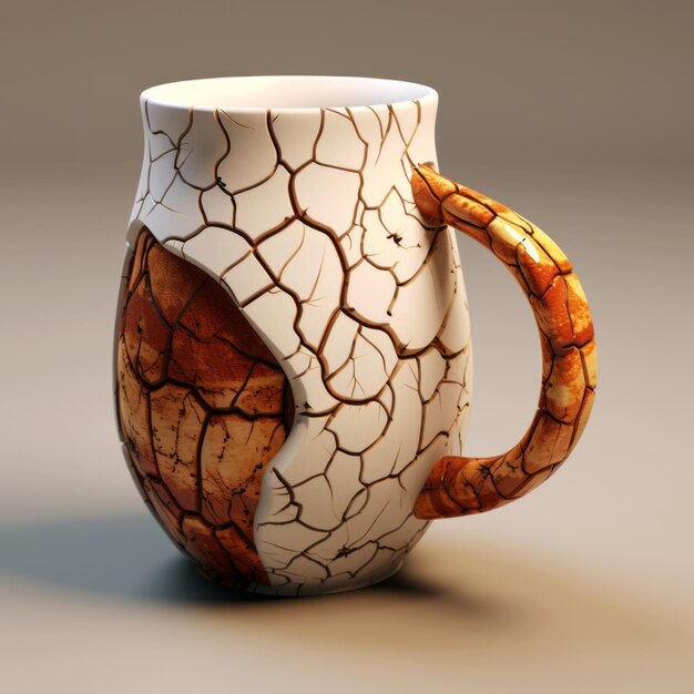 Realistic 3d Coffee Mug With Natureinspired Cracked Design