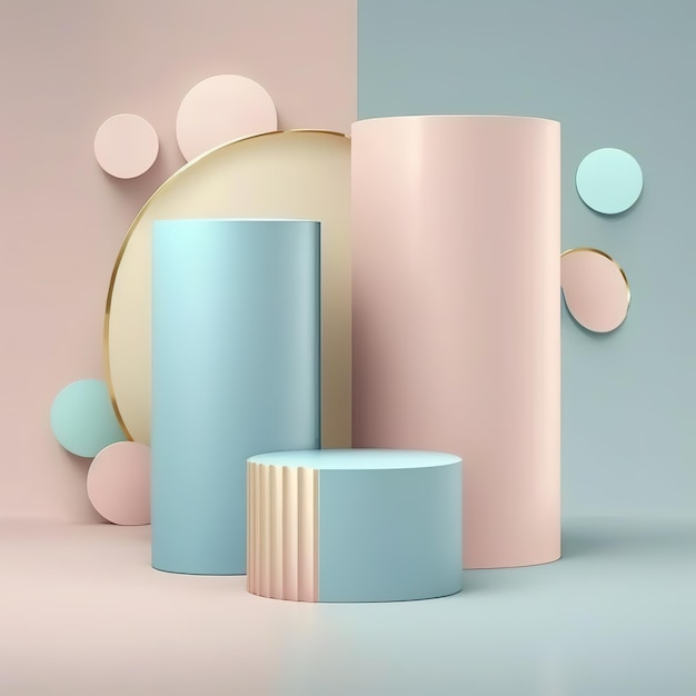 Realistic 3d cylinder pedestal podium in pastel colorful abstract rooms Generative AI